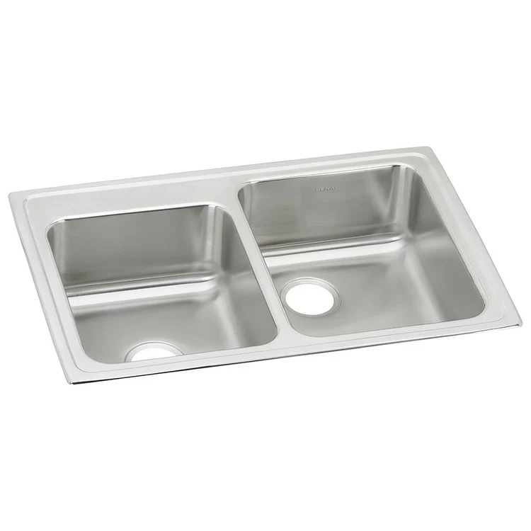Kitchen Sink Lustertone Classic 33 x 22 Inch Double Bowl Offset Lustrous Satin Drop-In Stainless Steel Drain Location Center Rear Drain Location Center Sides and Bottom Pads - Frankwebs