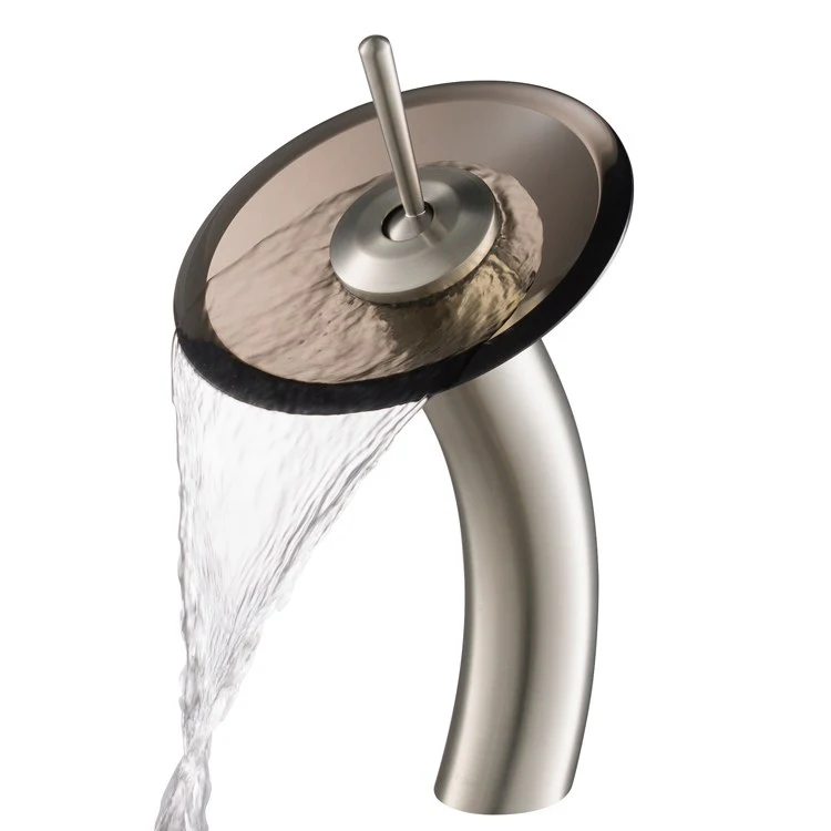 Tall Waterfall Bathroom Faucet for Vessel Sink with Clear Brown Glass Disk - Frankwebs