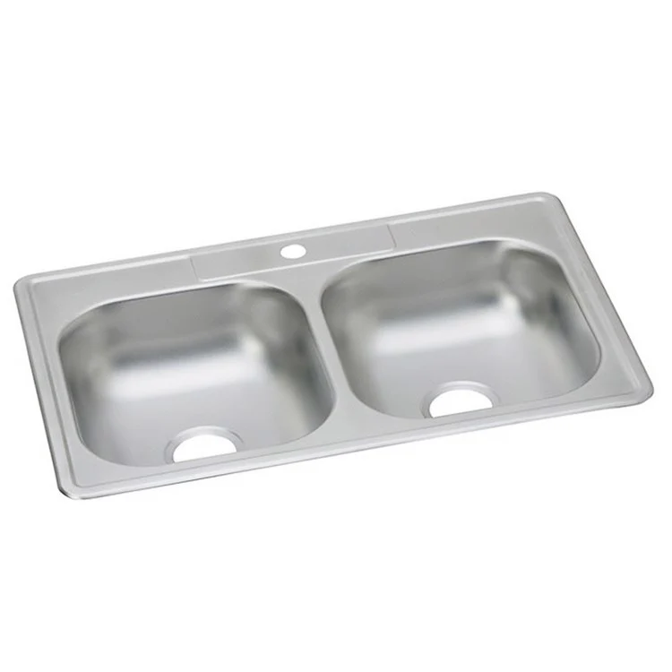 Kitchen Sink Dayton 33 x 22 Inch Double Bowl Equal 1 Hole ADA Satin Drop-In Rectangle Drain Location Center Depth 6 Inch Bottom Only Pads - Frankwebs