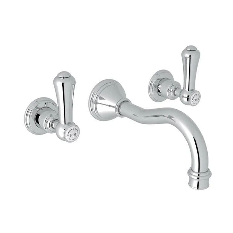 Lavatory Faucet Georgian Era Wall Mount 2 Porcelain Cap Lever Polished Nickel 1.2 Gallons per Minute - Frankwebs