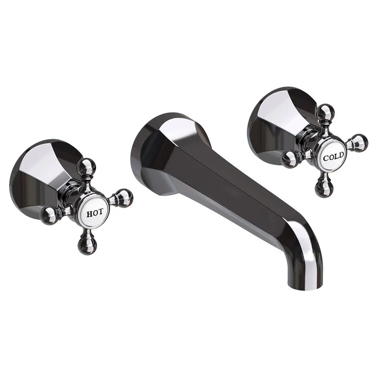 Lavatory Faucet Metropole Wall Mount 8 Inch Spread 2 Cross ADA WaterSense Stainless Steel PVD 1.2 Gallons Per Minute Brass Less Drain Spout Reach 7-1/2 Inch - Frankwebs