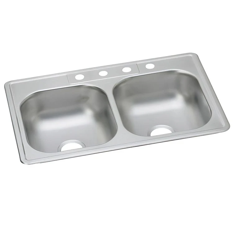 Kitchen Sink Dayton 33 x 22 Inch Double Bowl Equal 4 Hole Satin Top Mount Drain Location Center Multiple of 50 Bottom Only Spray - Frankwebs