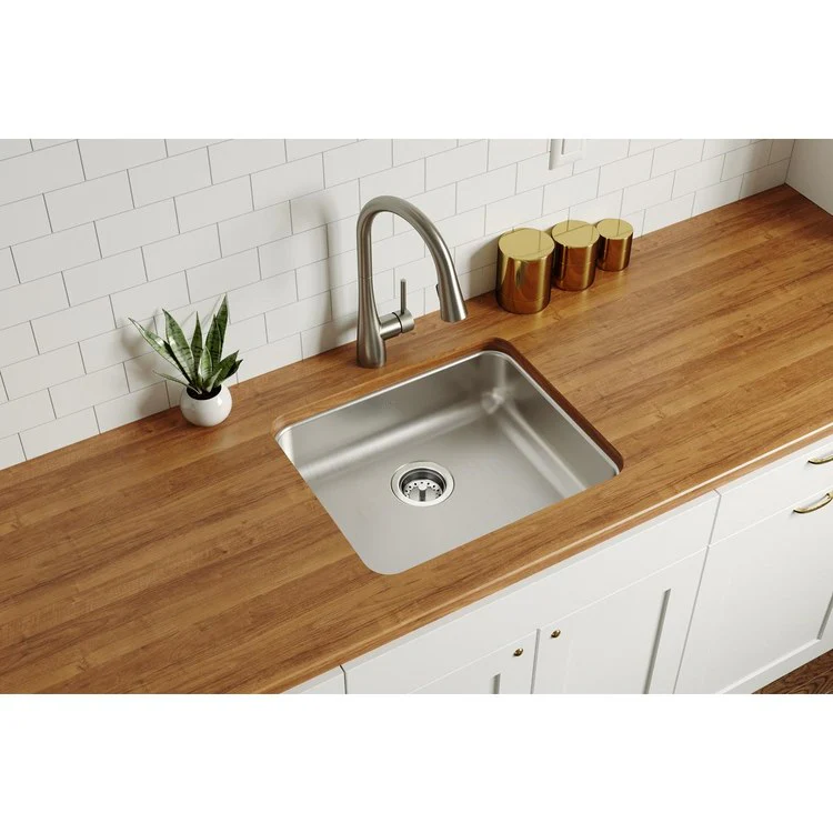 Kitchen Sink Lustertone Classic 21.5 x 18.5 Inch Single Bowl ADA Lustertone Undermount Rectangle Drain Location Rear Center Depth 5-3/8 Inch Bottom Only Pads - Frankwebs