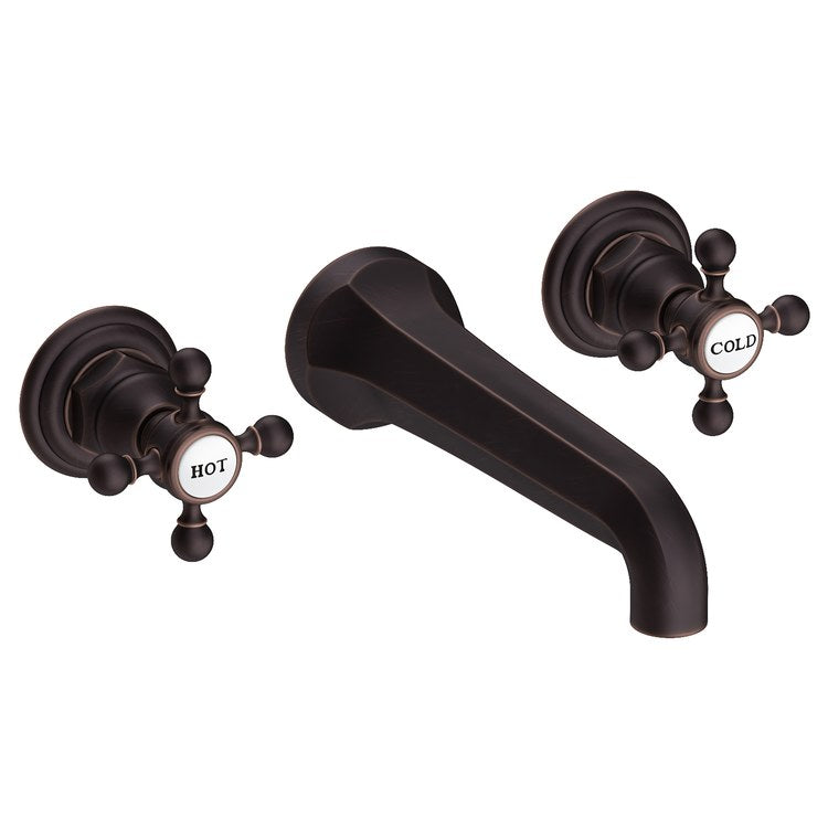 Lavatory Faucet Astor Wall Mount 8 Inch Spread 2 Cross ADA Watersense Flat Black 1.2 Gallons Per Minute Brass Less Drain Spout Reach 7-1/2 Inch - Frankwebs