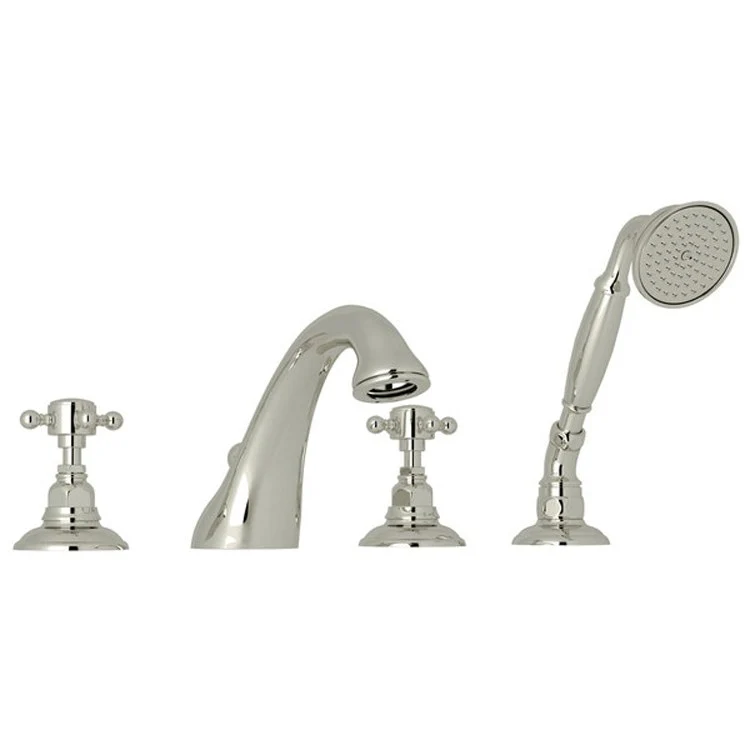 Tub Filler Viaggio Deck Mount with Handshower 2 Cross C-Spout Polished Nickel - Frankwebs
