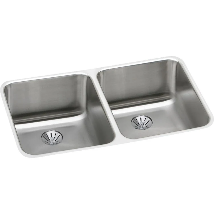Kitchen Sink Lustertone Classic 30.75 x 18.5 Inch Double Bowl Equal Perfect Drain Lustrous Satin Undermount Drain Location Rear Center - Frankwebs