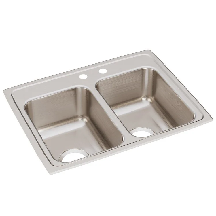 Kitchen Sink Lustertone Classic 25 x 19.5 Inch Double Bowl Equal MR2 Hole Lustrous Satin Drop-In Stainless Steel Drain Location Center Bottom Only Pads - Frankwebs