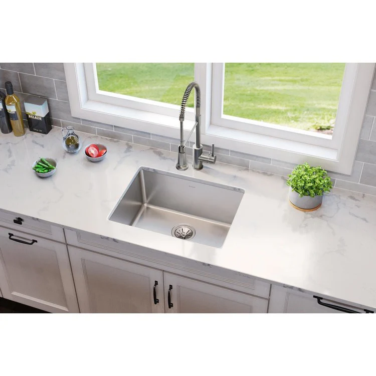 Kitchen Sink Lustertone Iconix 23.5 x 18.25 Inch Single Bowl Luminous Satin Undermount Drain Location Rear Center - Frankwebs