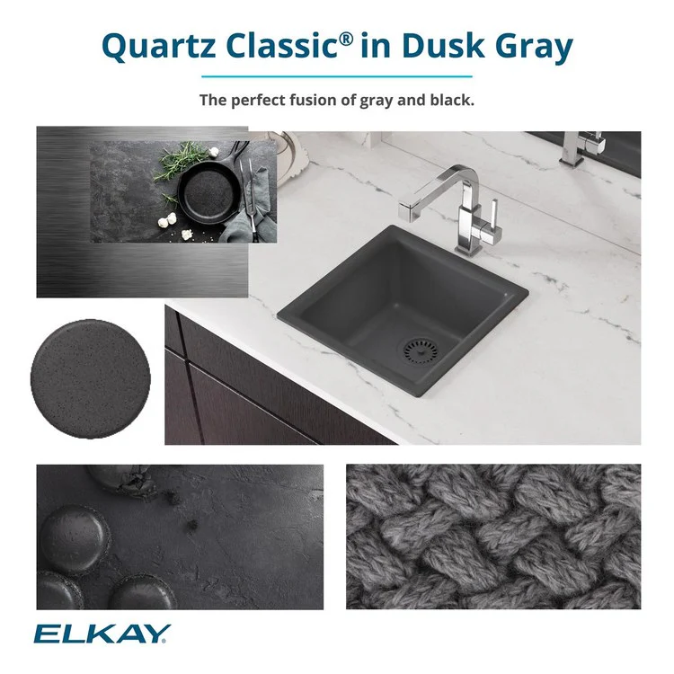 Kitchen Sink Quartz Classic 15.75 x 15.75 Inch Single Bowl Bar Dusk Gray Drop-In Undermount - Frankwebs