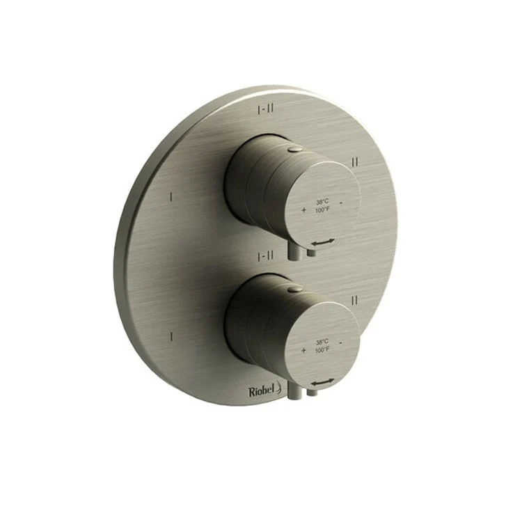 Thermostatic and Pressure Balance Valve Trim Sylla 3/4 Inch Round 4-Way 6 Function 2 Lever Brushed Nickel - Frankwebs