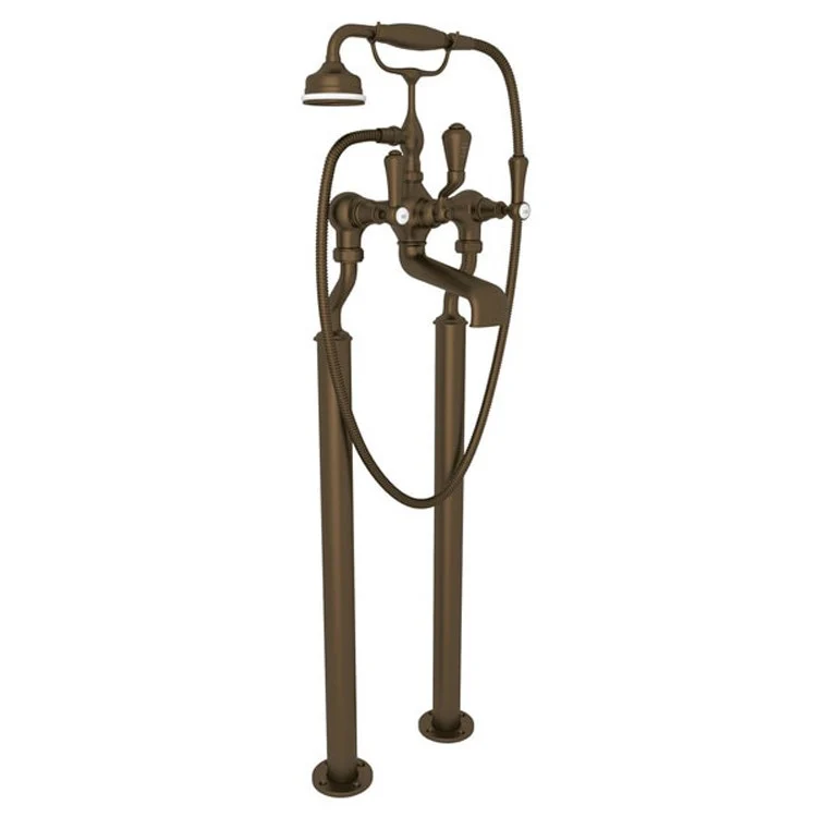 Tub Filler Georgian Era Exposed Floor Mount with Handshower 8 Inch Spread 3 White Porcelain Lever Polished Chrome - Frankwebs