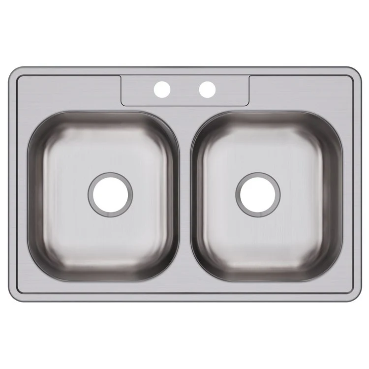 Kitchen Sink Dayton 33 x 22 Inch Double Bowl Equal 2 Hole Satin Top Mount Drain Location Center Multiple of 50 Bottom Only Spray - Frankwebs