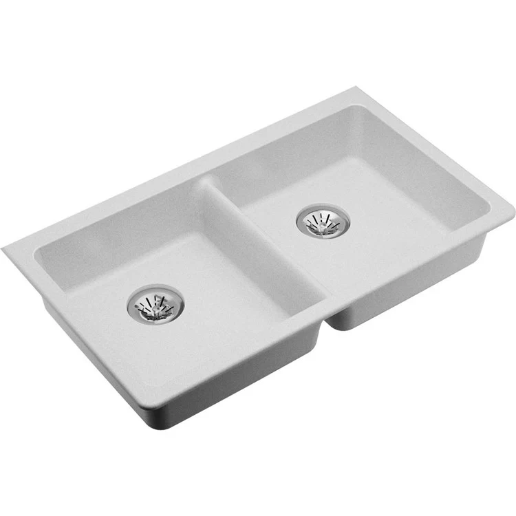 Kitchen Sink Quartz Classic 33 x 18.5 Inch Double Bowl Perfect Drain ADA White Undermount Rectangle Drain Location Rear Center Depth 5-1/2 Inch Naturally Sound Deadening Superior Heat Scratch Fade and Stain Resistance - Frankwebs