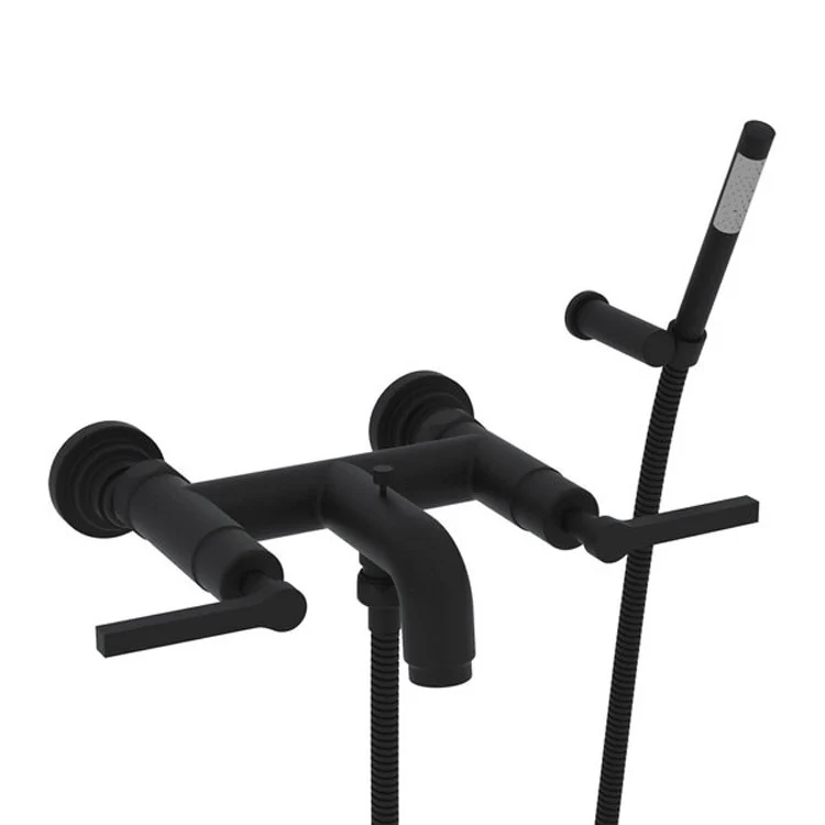Tub Filler Lombardia Wall Mount with Handshower 2 Metal Lever Matte Black - Frankwebs