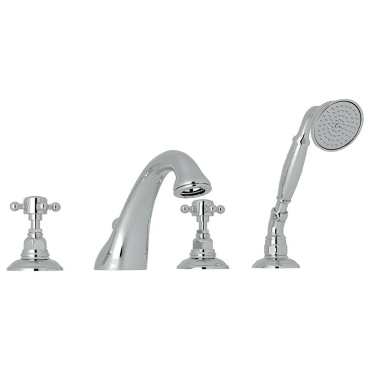 Tub Filler Viaggio Deck Mount with Handshower 2 Cross C-Spout Satin Nickel - Frankwebs