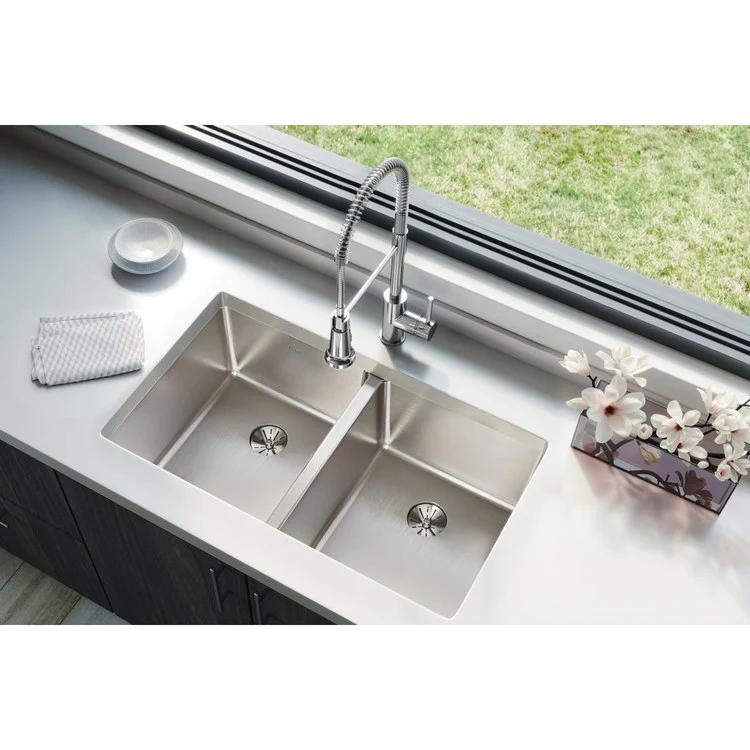 Kitchen Sink Lustertone Iconix 32.75 x 19.5 Inch Double Bowl with Perfect Drain Luminous Satin Undermount - Frankwebs
