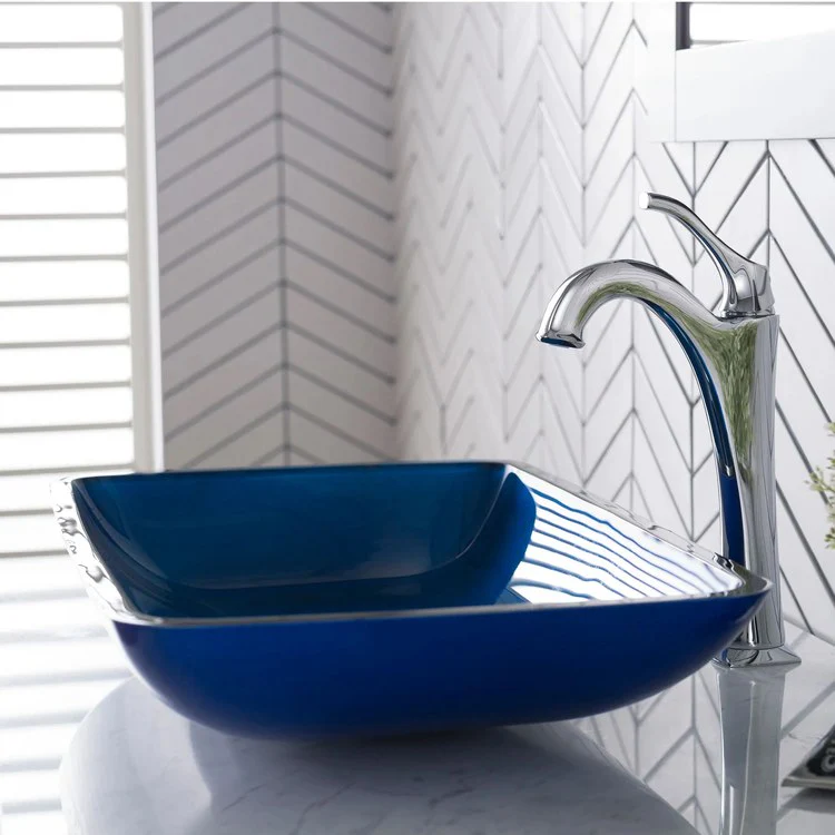 Rectangular Blue Glass Bathroom Vessel Sink - Frankwebs