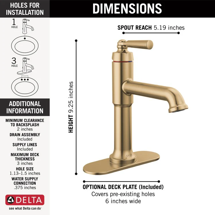 Lavatory Faucet Saylor 1 Lever ADA WaterSense Brilliance Champagne Bronze 1.2 Gallons per Minute 4-1/2 Inch - Frankwebs