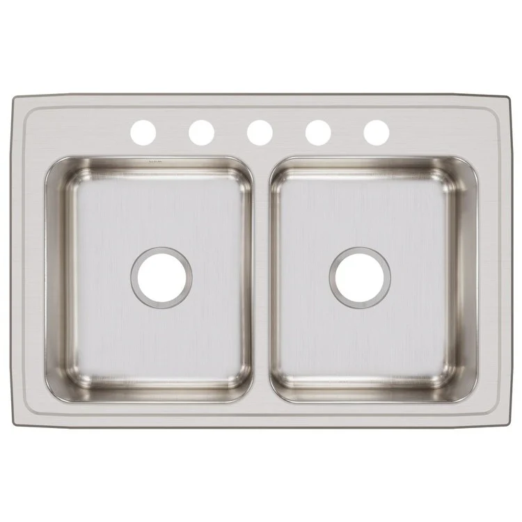 Kitchen Sink Lustertone Classic 33 x 22 Inch Double Bowl Equal 5 Hole Lustrous Satin Drop-In Stainless Steel Drain Location Center Sides and Bottom Pads - Frankwebs
