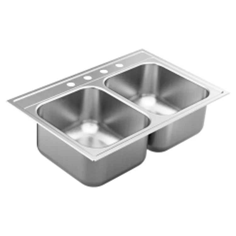 Kitchen Sink 1800 Series 33 x 22 Inch 9 Inch Double Bowl 4 Hole Satin Stainless Drop In Center Drain - Frankwebs