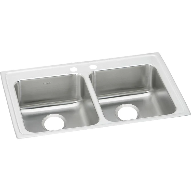 Kitchen Sink Lustertone Classic 33 x 19.5 Inch Double Bowl Equal 2 Hole ADA Lustrous Satin Drop-In Rectangle Drain Location Rear Center Depth 6-1/2 Inch Bottom Only Pads - Frankwebs