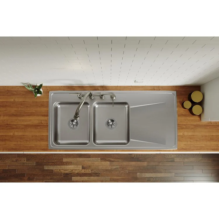 Kitchen Sink Lustertone Classic 48 x 22 Inch Double Bowl Equal with Right Drainboard 4 Hole Lustrous Satin Drop-In - Frankwebs