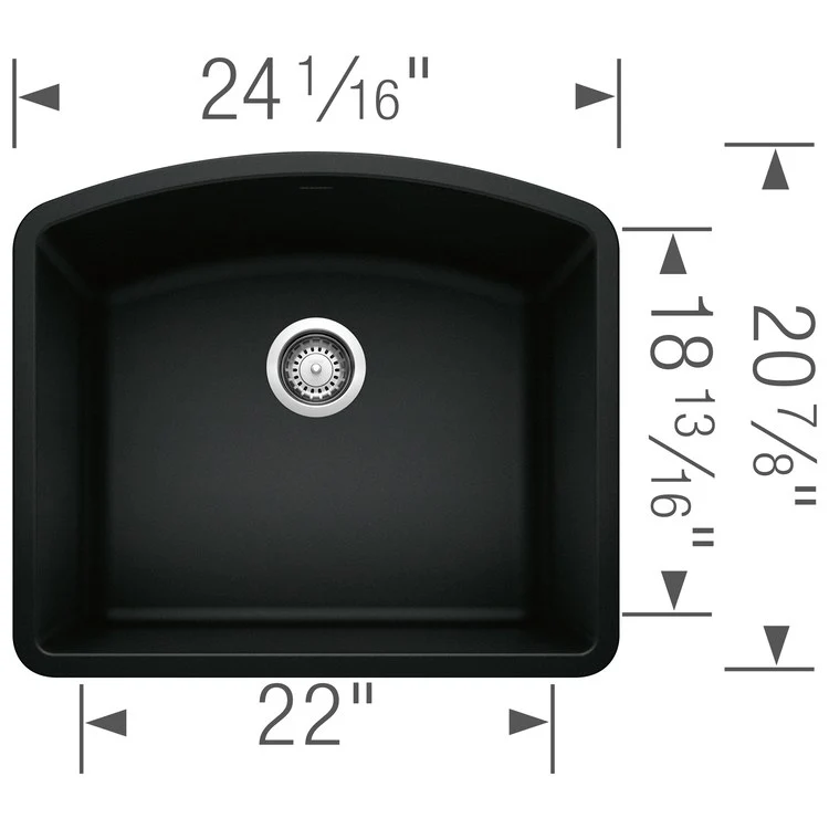 Kitchen Sink Diamond 24 x 21 Inch Single Bowl Single Coal Black Undermount - Frankwebs