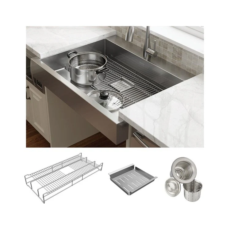 Kitchen Sink Dart Canyon 36 x 27.25 Inch Single Bowl Workstation ADA Polished Satin Farmhouse Rectangle Drain Location Rear Center Depth 9-2/3 Inch Full Spray Sides and Bottom with Sides and Bottom Pads Work Shelf - Frankwebs