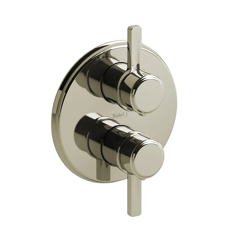 Thermostatic Valve Momenti Pressure Balance System Round 4-Way 2 J-Shaped Polished Nickel/Black ADA 7-1/8W x 7-1/8H Inch - Frankwebs