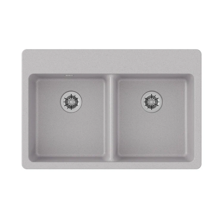 Kitchen Sink Quartz Classic 33 x 22 Inch Double Bowl with Perfect Drain ADA Greystone Drop-In Rectangle Drain Location Rear Center Depth 5-1/2 Inch - Frankwebs