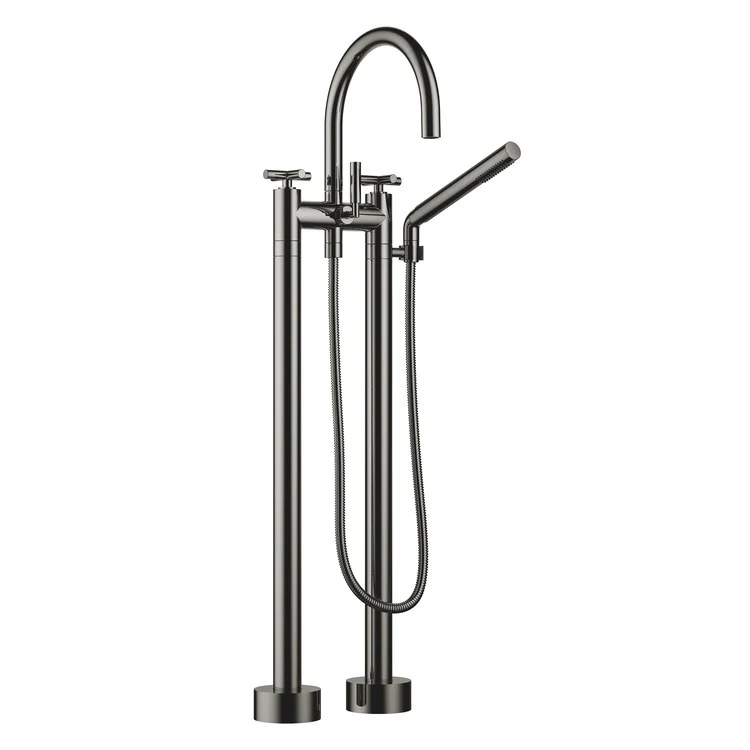 Tub Filler TARA Freestanding Mixer with Handshower 5-7/8 Inch Spread 3 Cross/Lever Brushed Chrome - Frankwebs
