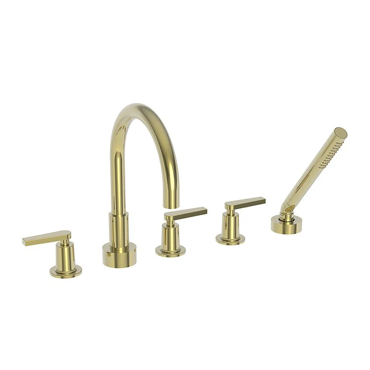 Roman Tub Trim Dorrance Deck Mount with Handshower 3 Lever Satin Brass PVD ADA 8 to 20 Inch Spread - Frankwebs