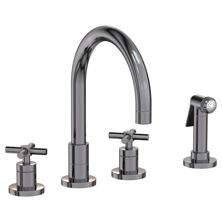 Kitchen Faucet East Linear 8 to 20 Inch Spread 2 Cross ADA Satin Brass PVD Pull Out Sidespray Spout Height 5-5/7 Inch Spout Reach 7-7/8 Inch 1.8 Gallons per Minute - Frankwebs
