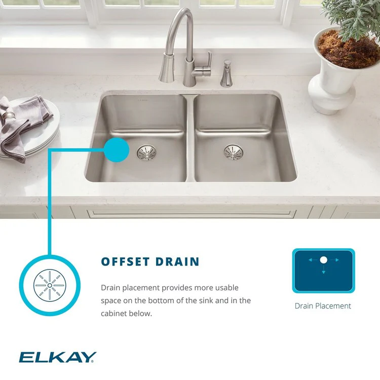 Kitchen Sink Lustertone Classic 26.75 x 20 Inch Double Bowl Offset 70/30 Lustrous Satin Undermount Drain Location - Frankwebs