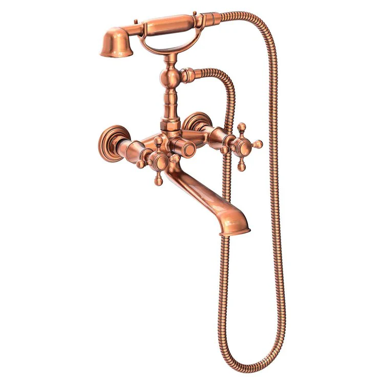 Tub Filler Victoria Wall Mount Exposed with Handshower 6 Inch Spread 2 Cross ADA Antique Brass 2 Hole - Frankwebs