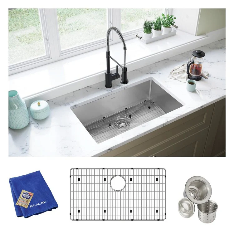 Kitchen Sink Crosstown 30.5 x 18.5 Inch Single Bowl Kit Polished Satin Undermount - Frankwebs