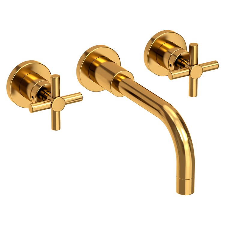 East Linear Two Handle Wall-Mount Bathroom Faucet with Cross Handles - French Gold - Frankwebs
