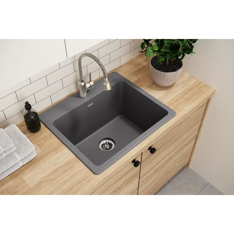 Laundry Sink Quartz Classic 25 x 22 Inch Single Bowl with Perfect Drain Dusk Gray Drop-In - Frankwebs