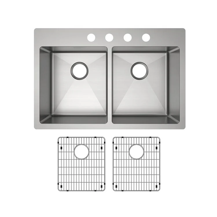 Kitchen Sink Crosstown 33 x 22 Inch Double Bowl Equal Kit 4 Hole Polished Satin Drop-In Undermount - Frankwebs