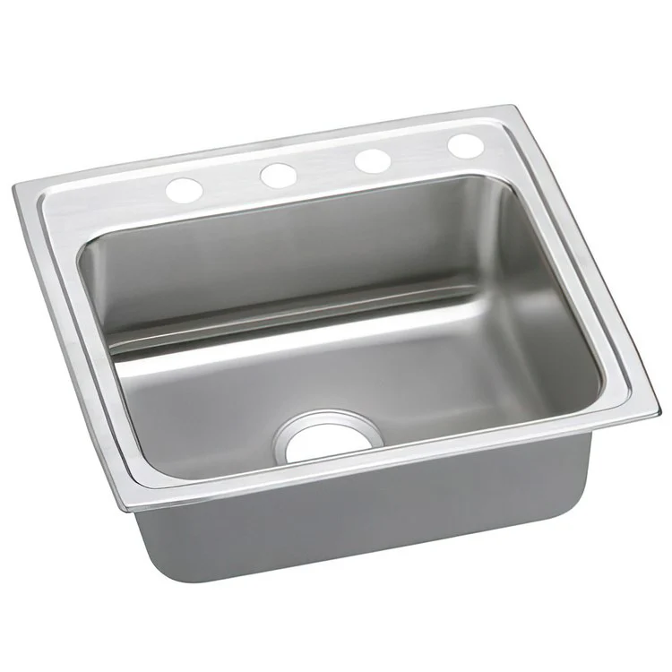 Kitchen Sink Lustertone Classic 22 x 19.5 Inch Single Bowl ADA Lustrous Satin Drop-In Rectangle Drain Location Rear Center Depth 6-1/2 Inch Quick Clip Mounting System Bottom Only Pads - Frankwebs