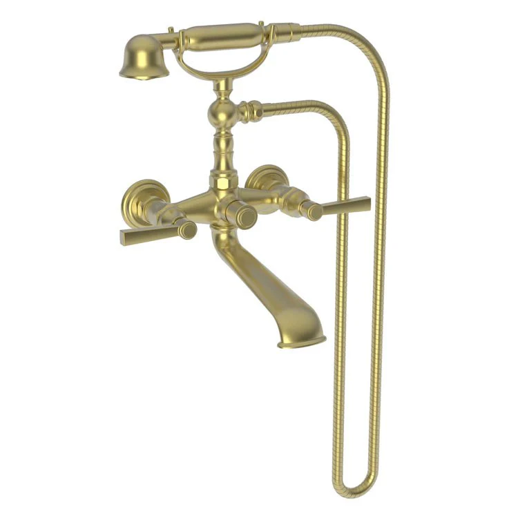 Tub Filler Astor Wall Mount Exposed with Handshower 6 Inch Spread 2 Lever ADA Polished Brass Uncoated Living 2 Hole - Frankwebs