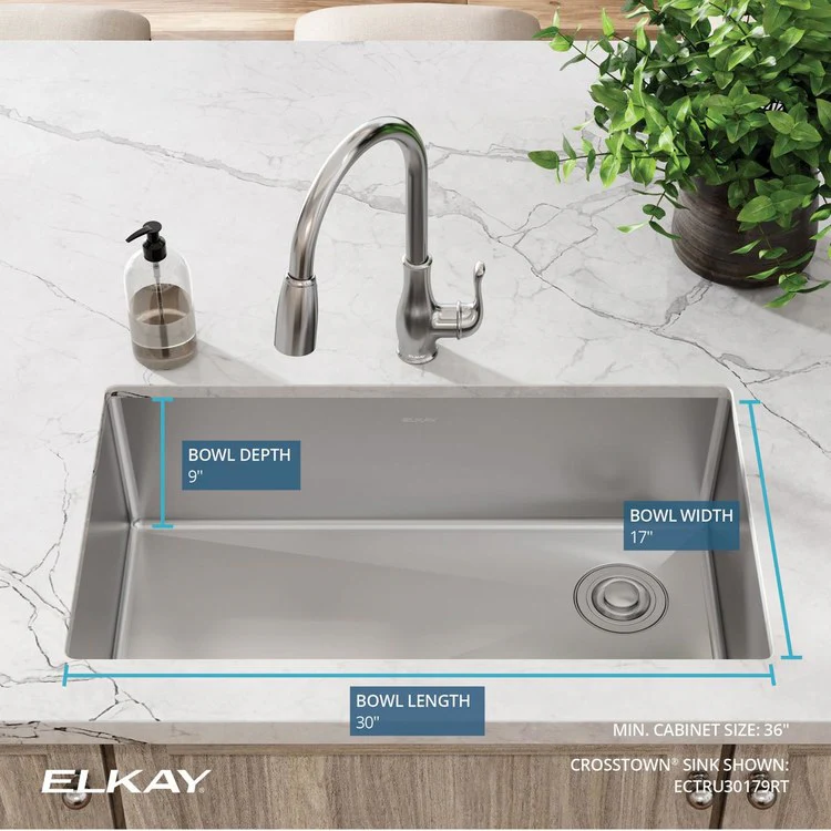 Kitchen Sink Crosstown 31.5 x 18.5 Inch Single Bowl Polished Satin Undermount Drain Location Rear Right Includes 1000001381 Template - Frankwebs