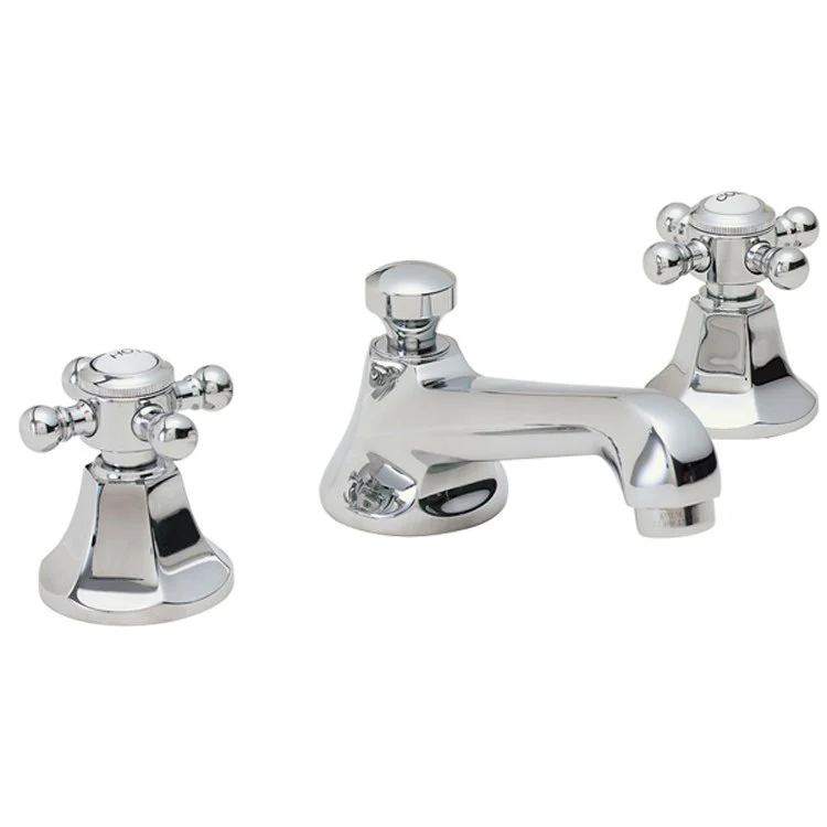 Lavatory Faucet Venice Widespread 8 Inch Spread 2 Cross Polished Chrome 1.2 Gallons per Minute ZeroDrain Pop Down Style Drain with 2-1/4 Inch Diameter Flange Spout Height 1-9/16 Inch Spout Reach 5-7/16 Inch - Frankwebs