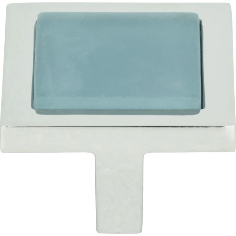 Knob Atlas Spa Blue Square Brushed Nickel Zinc Alloy 1-3/8 Inch - Frankwebs