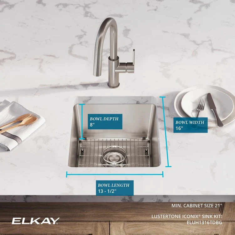 Kitchen Sink Lustertone Iconix 16 x 18.5 Inch Single Bowl Kit Luminous Satin Undermount Drain Location Rear Center - Frankwebs