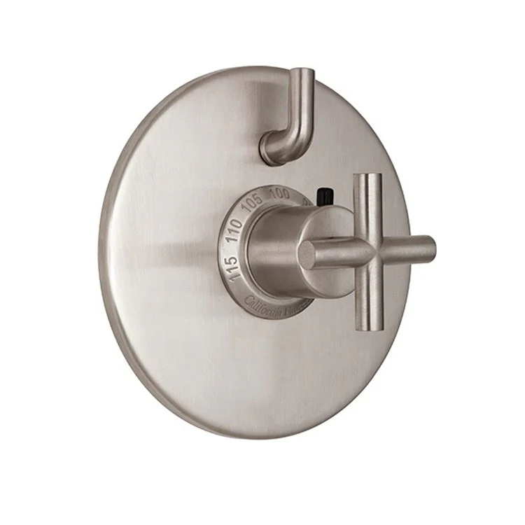 Thermostatic Trim Tiburon Round with Single Volume Control 2 Cross Satin Nickel Brass - Frankwebs