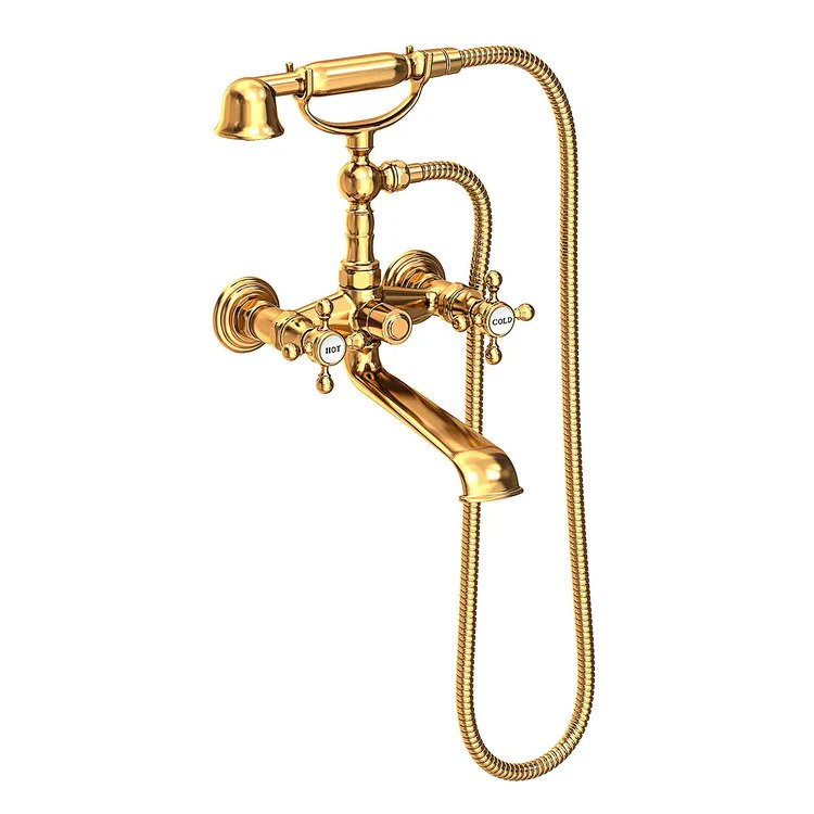Tub Filler Astor Wall Mount Exposed with Handshower 6 Inch Spread 2 Cross ADA Antique Copper 2 Hole - Frankwebs