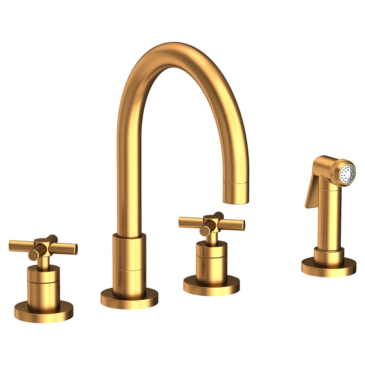 Kitchen Faucet East Linear 8 to 20 Inch Spread 2 Cross ADA Satin Brass PVD Pull Out Sidespray Spout Height 5-5/7 Inch Spout Reach 7-7/8 Inch 1.8 Gallons per Minute - Frankwebs