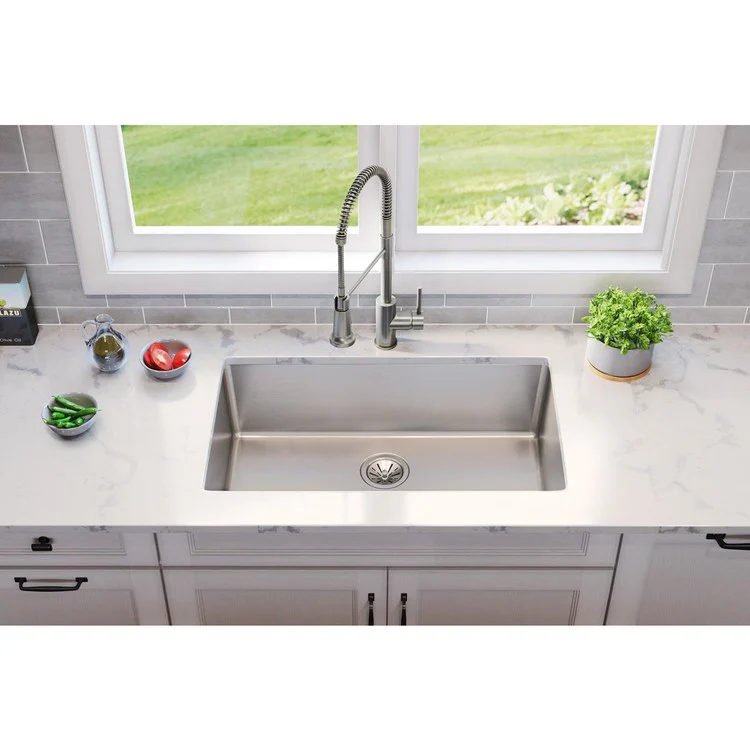 Kitchen Sink Lustertone Iconix 32.5 x 19.5 Inch Single Bowl Luminous Satin Undermount Drain Location Rear Center - Frankwebs