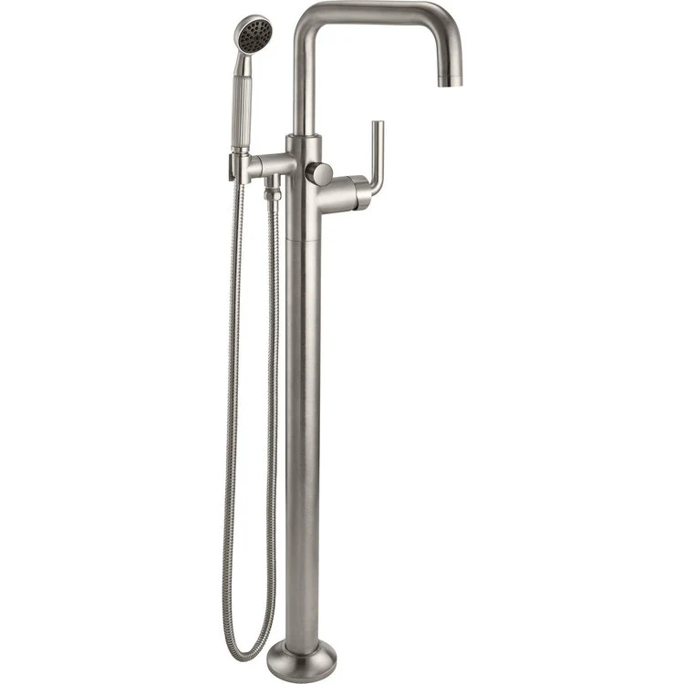 Tub Filler Descanso Industrial Floor Mount with Handshower 1 30K Series Knurled Lever ADA Low Quad Satin Brass 1 Hole - Frankwebs
